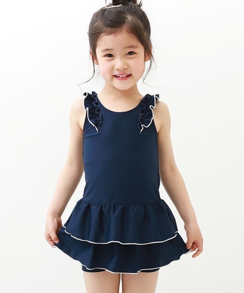 devirock（デビロック）の「UVカット 女児 セパレート型 フリルスクール水着（水着・キッズ・ネイビー/ネイビー×ホワイト/ネイビー系1/ネイビー系2・110cm/120cm/130cm/140cm/150cm/160cm/170cm）」の2枚目の写真