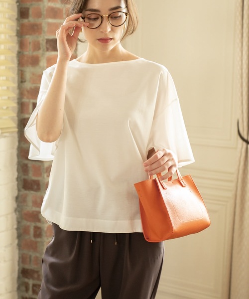 OPAQUE.CLIP(オペークドットクリップ)の「◆フレアスリーブカットソー【UV/接触冷感/洗濯機洗い可】(Tシャツ/カットソー・レディース・オフホワイト/ブラック/ブラウン系その他/ワインレッド・38/40/36/42)」の7枚目の写真