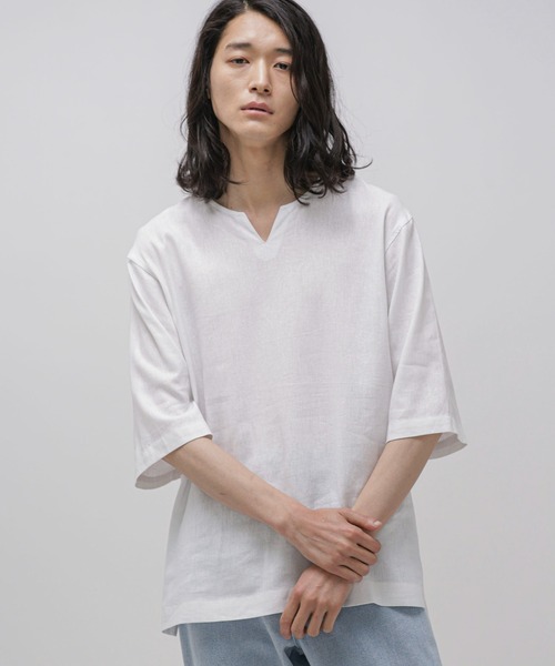 ARTS&SCIENCE コットン　シルク　リネン プルオーバーシャツブラウス ARTS&SCIENCE コットン シルク リネン プルオーバーシャツブラウス