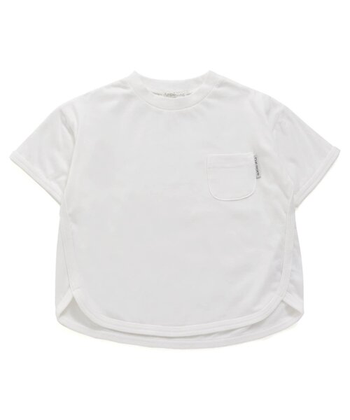 Ampersand(アンパサンド)の「ひんやりゆったりシンプルTシャツ(Tシャツ/カットソー・キッズ・ミント/オレンジ/イエロー/レッド/オフホワイト/ブラック/サックスブルー・80/90/95/100/110/120/130/140)」の2枚目の写真