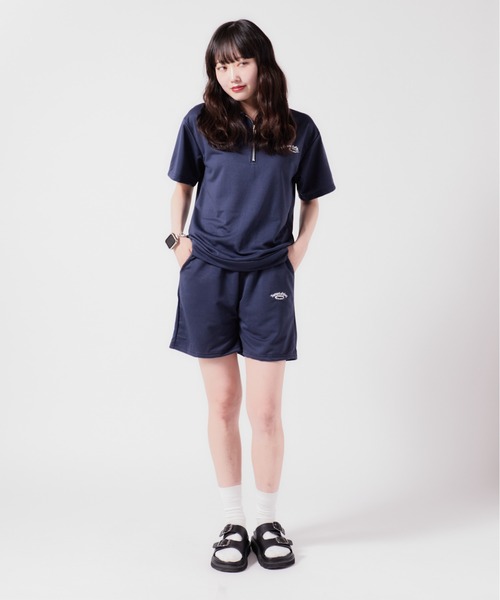 セットアップ 半袖 ハーフパンツ ジッパーデザイン 2色 t755 セール】ハーフジップ半袖セットアップ(Tシャツ/カットソー