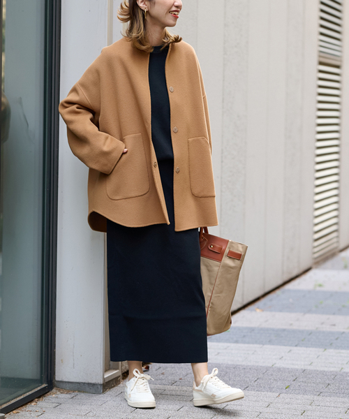 セール】≪追加≫ハミルトンリバークルーネックコート（ノーカラー