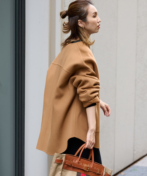 セール】≪追加≫ハミルトンリバークルーネックコート（ノーカラー