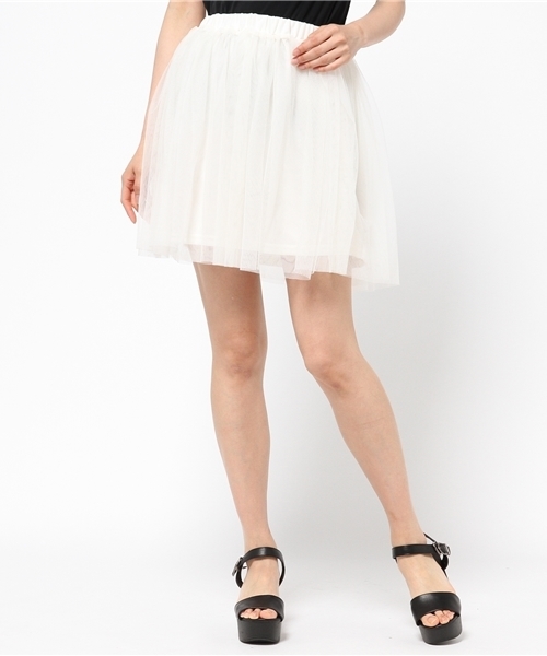 earth music&ecology（アースミュージックアンドエコロジー）の「チュールミニスカート（スカート・レディース・アイボリー/ライトグレー/ブラック・FREE）」の2枚目の写真