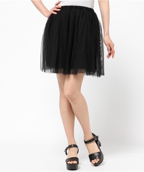 earth music&ecology（アースミュージックアンドエコロジー）の「チュールミニスカート（スカート・レディース・アイボリー/ライトグレー/ブラック・FREE）」の3枚目の写真