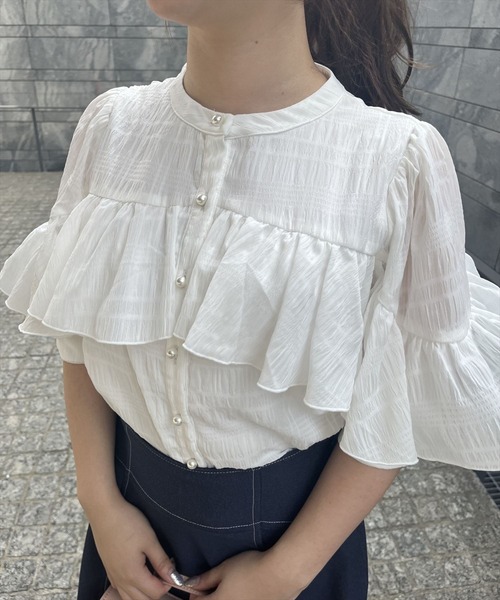 WILLSELECTION(ウィルセレクション)の「シアーチェックフリルブラウス(シャツ/ブラウス・レディース・ブラック/オフホワイト/ピンク・MEDIUM)」の7枚目の写真
