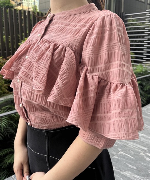 WILLSELECTION(ウィルセレクション)の「シアーチェックフリルブラウス(シャツ/ブラウス・レディース・ブラック/オフホワイト/ピンク・MEDIUM)」の6枚目の写真