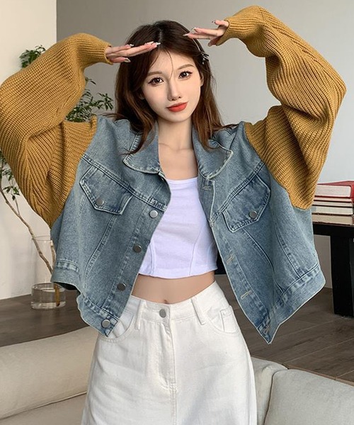 meJane（ミージェーン）の「異素材MIXドッキングデニム