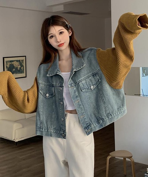 meJane(ミージェーン)の「異素材MIXドッキングデニムジャケット(デニムジャケット・レディース・チャコールアッシュ/マスタード・FREE)」の12枚目の写真