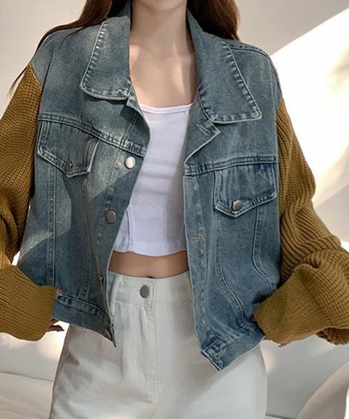 meJane(ミージェーン)の「異素材MIXドッキングデニムジャケット(デニムジャケット・レディース・チャコールアッシュ/マスタード・FREE)」の8枚目の写真