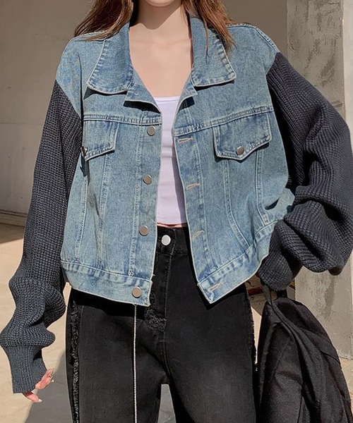 meJane(ミージェーン)の「異素材MIXドッキングデニムジャケット(デニムジャケット・レディース・チャコールアッシュ/マスタード・FREE)」の14枚目の写真