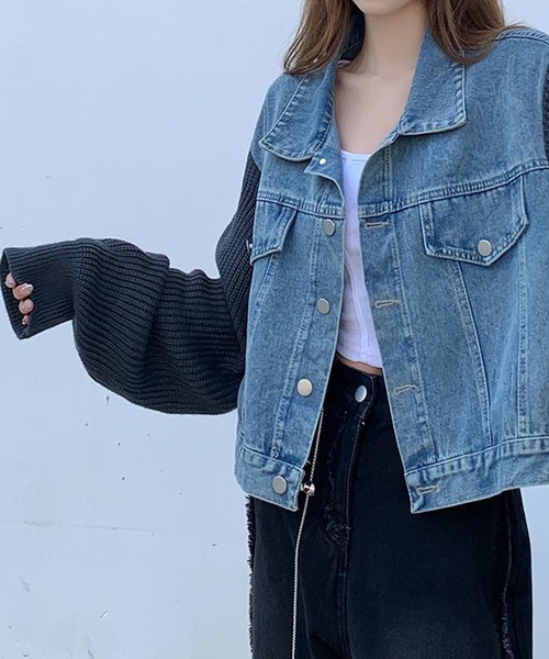 meJane(ミージェーン)の「異素材MIXドッキングデニムジャケット(デニムジャケット・レディース・チャコールアッシュ/マスタード・FREE)」の18枚目の写真