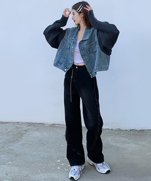 meJane(ミージェーン)の「異素材MIXドッキングデニムジャケット(デニムジャケット・レディース・チャコールアッシュ/マスタード・FREE)」の13枚目の写真