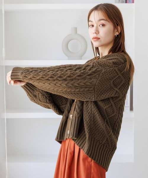 mysty woman（ミスティウーマン）の「ケーブルアミVネックカーデ　975240（カーディガン/ボレロ・レディース・ブラウン/ブラック/グレイッシュブルー/オフホワイト・FREE）」の22枚目の写真