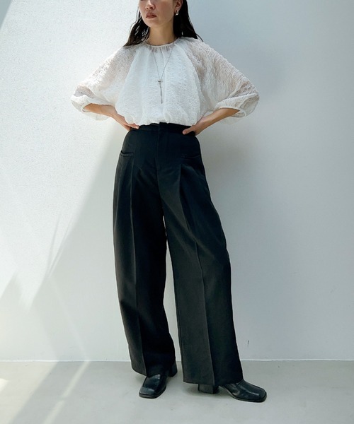 y/m（イム）の「ワイドタックパンツ（スラックス・レディース・グレー/ブラック/ネイビー/グレー系その他2・FREE）」の5枚目の写真