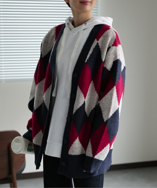 ダイヤジャカード ジップニットカーディガン ジャカードジップアップニットカーディガン 49AV JUNKO SHIMADA