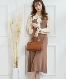◆【オフィスコーデにも】ボウタイドッキングニットワンピース