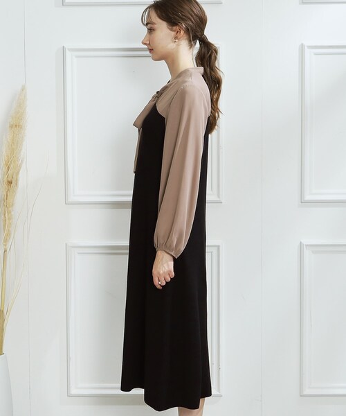 couture brooch（クチュールブローチ）の「◆【オフィスコーデにも】ボウタイドッキングニットワンピース（ワンピース・レディース・ブラック/ブラウン系その他・38/40/42/36）」の22枚目の写真