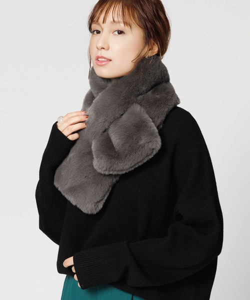 Right-on（ライトオン）の「フェイクファーティペット（マフラー・レディース・グレー/ベージュ・ONE SIZE）」の10枚目の写真