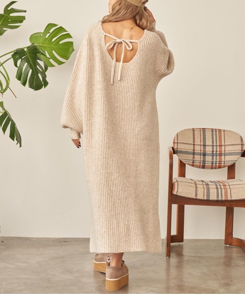 anap mimpi（アナップミンピ）の「ウール混バックリボンサイドスリットMIXニットワンピース（ワンピース・レディース・ダークグレー/モカ/ベージュ系その他・FREE）」の3枚目の写真