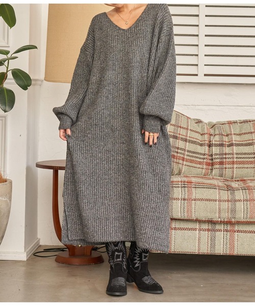 anap mimpi（アナップミンピ）の「ウール混バックリボンサイドスリットMIXニットワンピース（ワンピース・レディース・ダークグレー/モカ/ベージュ系その他・FREE）」の19枚目の写真