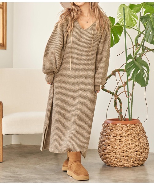 anap mimpi（アナップミンピ）の「ウール混バックリボンサイドスリットMIXニットワンピース（ワンピース・レディース・ダークグレー/モカ/ベージュ系その他・FREE）」の21枚目の写真