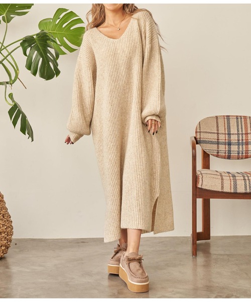 anap mimpi（アナップミンピ）の「ウール混バックリボンサイドスリットMIXニットワンピース（ワンピース・レディース・ダークグレー/モカ/ベージュ系その他・FREE）」の20枚目の写真