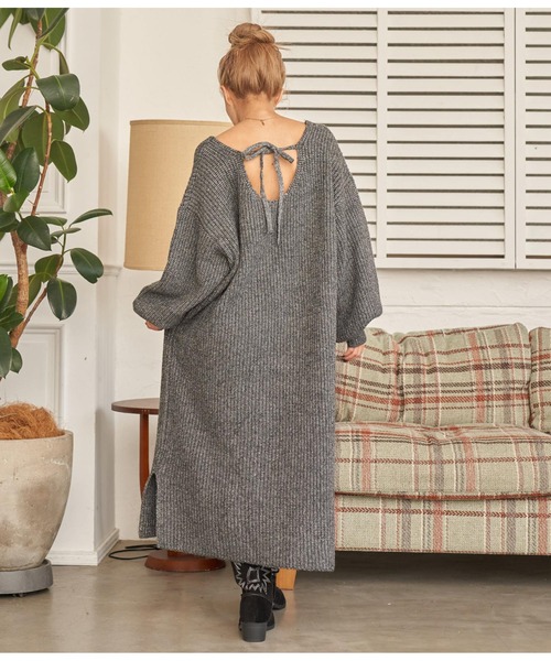 anap mimpi（アナップミンピ）の「ウール混バックリボンサイドスリットMIXニットワンピース（ワンピース・レディース・ダークグレー/モカ/ベージュ系その他・FREE）」の5枚目の写真