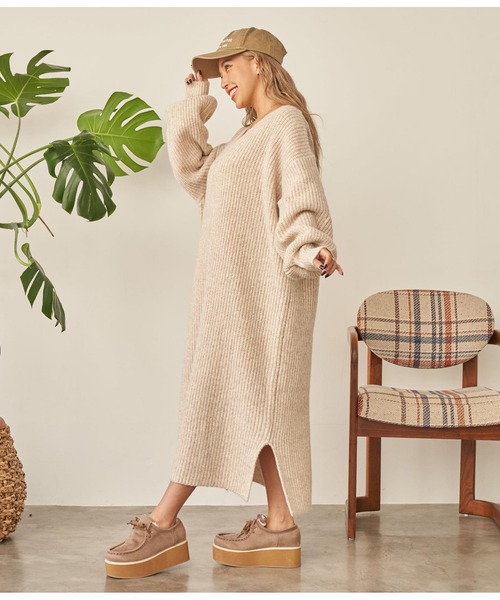 anap mimpi（アナップミンピ）の「ウール混バックリボンサイドスリットMIXニットワンピース（ワンピース・レディース・ダークグレー/モカ/ベージュ系その他・FREE）」の12枚目の写真