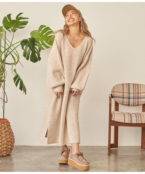 anap mimpi（アナップミンピ）の「ウール混バックリボンサイドスリットMIXニットワンピース（ワンピース・レディース・ダークグレー/モカ/ベージュ系その他・FREE）」の13枚目の写真