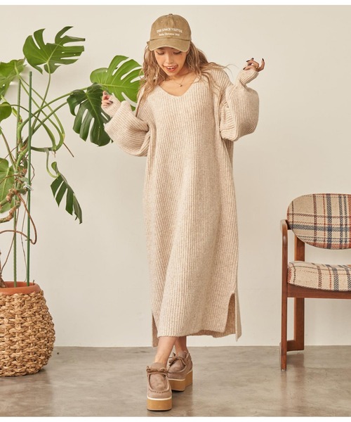 anap mimpi（アナップミンピ）の「ウール混バックリボンサイドスリットMIXニットワンピース（ワンピース・レディース・ダークグレー/モカ/ベージュ系その他・FREE）」の14枚目の写真