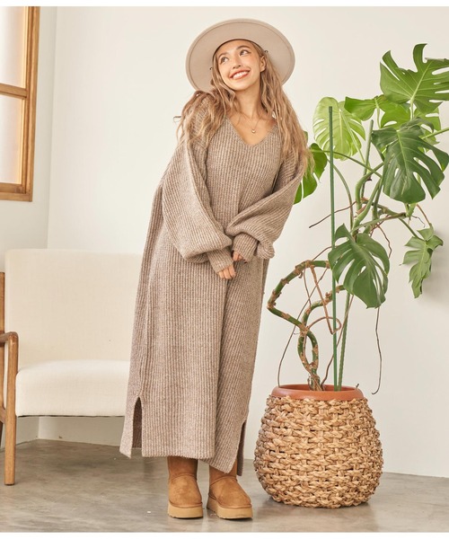 anap mimpi（アナップミンピ）の「ウール混バックリボンサイドスリットMIXニットワンピース（ワンピース・レディース・ダークグレー/モカ/ベージュ系その他・FREE）」の15枚目の写真