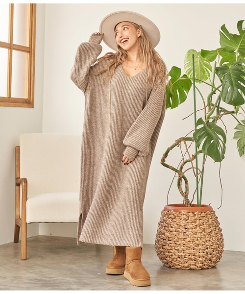 anap mimpi（アナップミンピ）の「ウール混バックリボンサイドスリットMIXニットワンピース（ワンピース・レディース・ダークグレー/モカ/ベージュ系その他・FREE）」の17枚目の写真