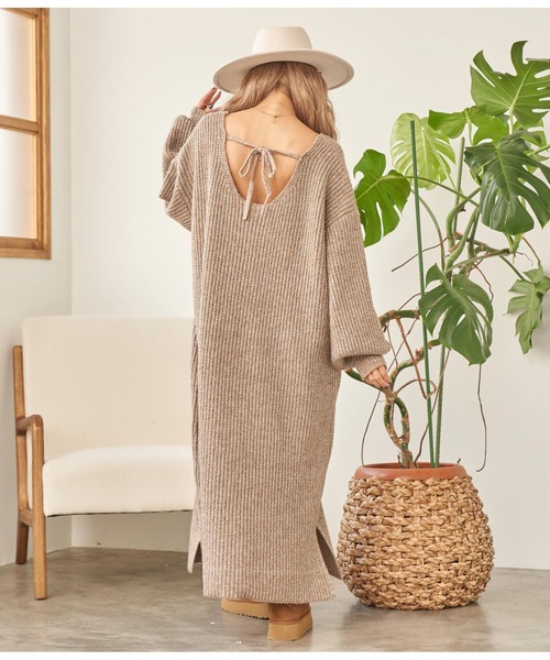 anap mimpi（アナップミンピ）の「ウール混バックリボンサイドスリットMIXニットワンピース（ワンピース・レディース・ダークグレー/モカ/ベージュ系その他・FREE）」の16枚目の写真