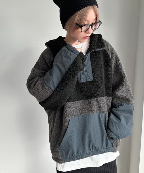 apres jour mignon(アプレジュールミニョン)の「ボアナイロンアノラック【ZOZOTOWN限定アイテム】(パーカー・レディース・ベージュ/ブラック系その他・フリー/X-LARGE)」の6枚目の写真