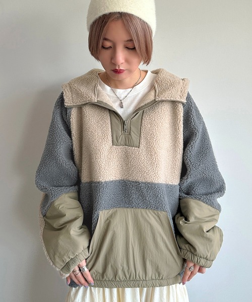 apres jour mignon(アプレジュールミニョン)の「ボアナイロンアノラック【ZOZOTOWN限定アイテム】(パーカー・レディース・ベージュ/ブラック系その他・フリー/X-LARGE)」の13枚目の写真