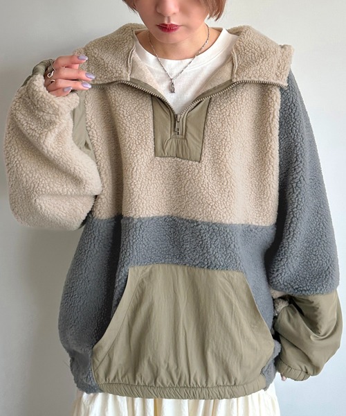 apres jour mignon(アプレジュールミニョン)の「ボアナイロンアノラック【ZOZOTOWN限定アイテム】(パーカー・レディース・ベージュ/ブラック系その他・フリー/X-LARGE)」の14枚目の写真