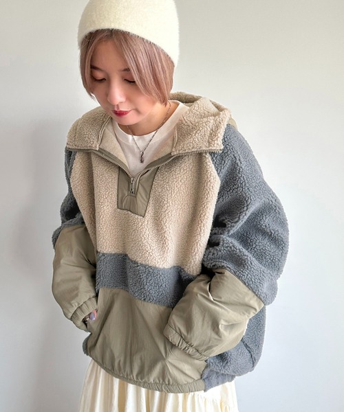 apres jour mignon(アプレジュールミニョン)の「ボアナイロンアノラック【ZOZOTOWN限定アイテム】(パーカー・レディース・ベージュ/ブラック系その他・フリー/X-LARGE)」の15枚目の写真