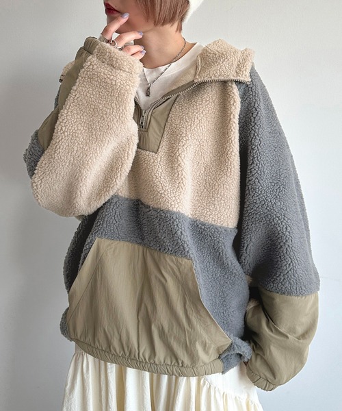 apres jour mignon(アプレジュールミニョン)の「ボアナイロンアノラック【ZOZOTOWN限定アイテム】(パーカー・レディース・ベージュ/ブラック系その他・フリー/X-LARGE)」の16枚目の写真