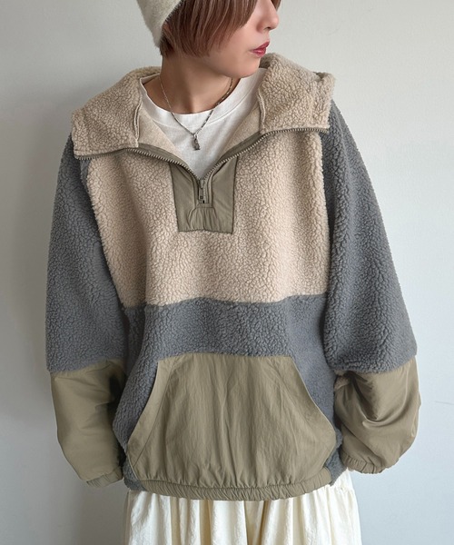 apres jour mignon(アプレジュールミニョン)の「ボアナイロンアノラック【ZOZOTOWN限定アイテム】(パーカー・レディース・ベージュ/ブラック系その他・フリー/X-LARGE)」の3枚目の写真