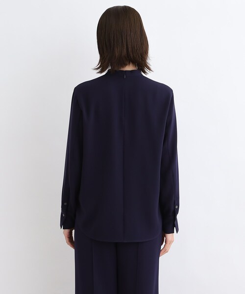 23SS✨インディヴィヴァイ トリアセテート混アウトポケットブラウス 黒 LL 春SALE！【日本製／トリアセテート混】スタイルアップ ノー