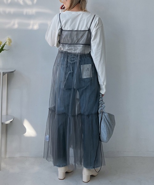 AS KNOW AS plus（アズノゥアズプラス）の「◎チュールリボンキャミワンピ―ス（ワンピース・レディース・ブラック系/チャコールグレー/アイボリー/ブラック/アイボリー系1・FREE）」の8枚目の写真