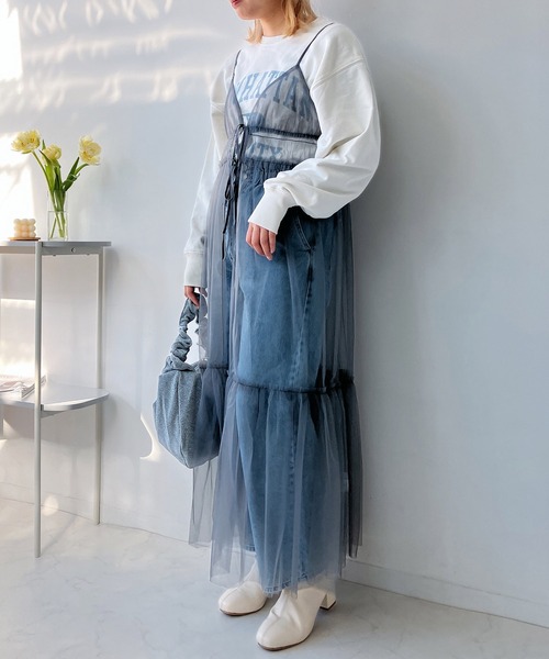 AS KNOW AS plus（アズノゥアズプラス）の「◎チュールリボンキャミワンピ―ス（ワンピース・レディース・ブラック系/チャコールグレー/アイボリー/ブラック/アイボリー系1・FREE）」の9枚目の写真