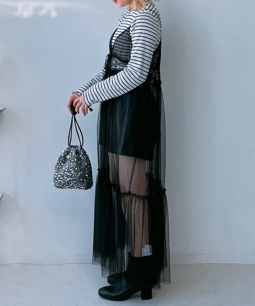 AS KNOW AS plus（アズノゥアズプラス）の「◎チュールリボンキャミワンピ―ス（ワンピース・レディース・ブラック系/チャコールグレー/アイボリー/ブラック/アイボリー系1・FREE）」の14枚目の写真