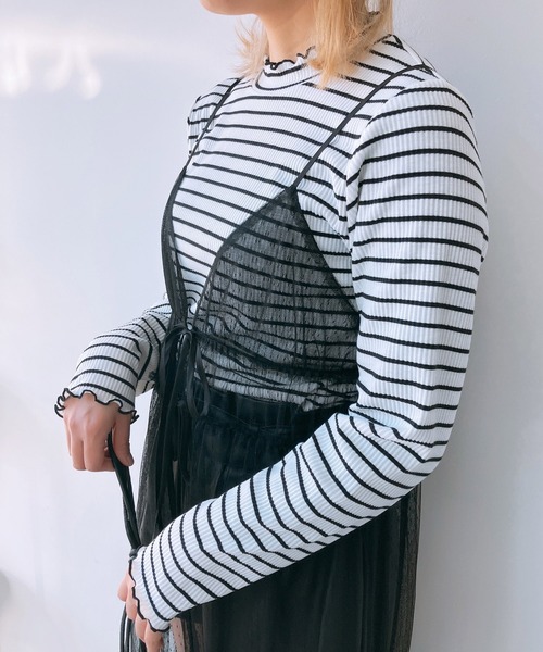 AS KNOW AS plus（アズノゥアズプラス）の「◎チュールリボンキャミワンピ―ス（ワンピース・レディース・ブラック系/チャコールグレー/アイボリー/ブラック/アイボリー系1・FREE）」の17枚目の写真