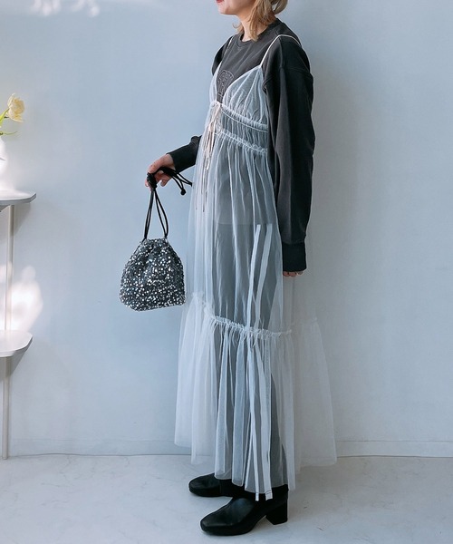 AS KNOW AS plus（アズノゥアズプラス）の「◎チュールリボンキャミワンピ―ス（ワンピース・レディース・ブラック系/チャコールグレー/アイボリー/ブラック/アイボリー系1・FREE）」の20枚目の写真