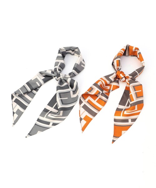 MONSIEUR NICOLE（ムッシュニコル）の「【ex/tra】ジオメトリックプリント ネッカチーフ（バンダナ/スカーフ・メンズ・グレー/オレンジ・FREE）」の5枚目の写真