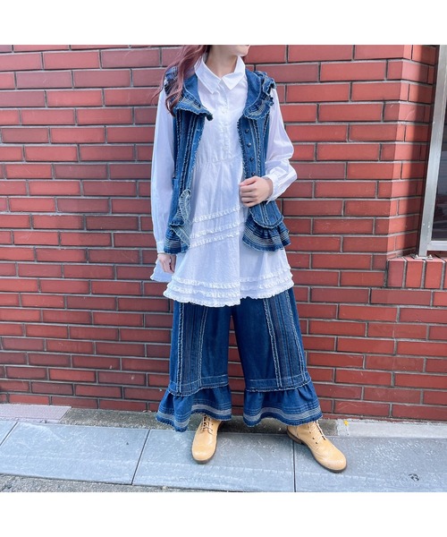 PINK HOUSE ピコフリル パンツ ウール モヘヤ混 無地 ブラック L PINK HOUSE ピコフリル パンツ ウール モヘヤ混 無地 ブラック L