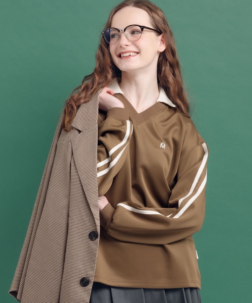 MUHET(ミュエータ)の「ライン入りゲームシャツ(Tシャツ/カットソー・レディース・ブラウン/スミクロ/ネイビー・MEDIUM/X-LARGE)」の1枚目の写真