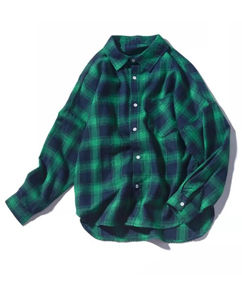 BENDER TOKYO（ベンダートウキョウ）の「【BENDER TOKYO】ビッグシルエット 起毛 オンブレチェックシャツ 長袖（シャツ/ブラウス・メンズ・グリーン/レッド/イエロー/ブラック・FREE/M/L）」の3枚目の写真